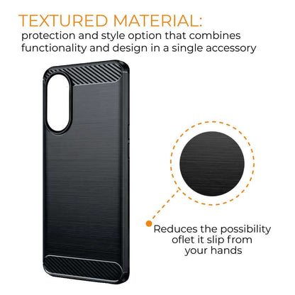 Funda Protectora Negra para OPPO A17 / OPPO A17K, Carcasa de Proteccion Efecto fibra de carbono, Proteccion para la Camara Trasera, Flexible en Silicona Gel