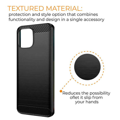 Funda Protectora Negra para Redmi A1 / Redmi A2, Carcasa de Proteccion Efecto fibra de carbono, Proteccion para la Camara Trasera, Flexible en Silicona Gel