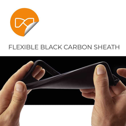 Funda Protectora Negra para Galaxy S22, Carcasa de Proteccion Efecto fibra de carbono, Proteccion para la Camara Trasera, Flexible en Silicona Gel