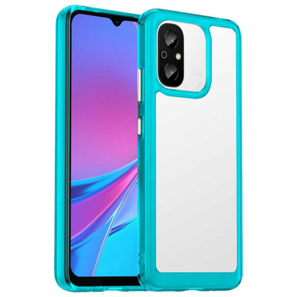 Funda de TPU para Redmi 12C, Funda transparente con borde azul, Proteccion en Camaras, Silicona Transparente