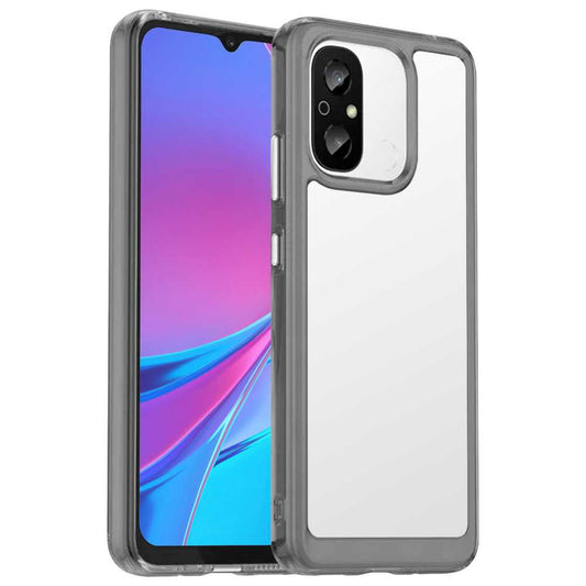 Funda de TPU para Xiaomi Redmi 12C, Funda transparente con borde gris claro, Proteccion en Camaras, Silicona Transparente