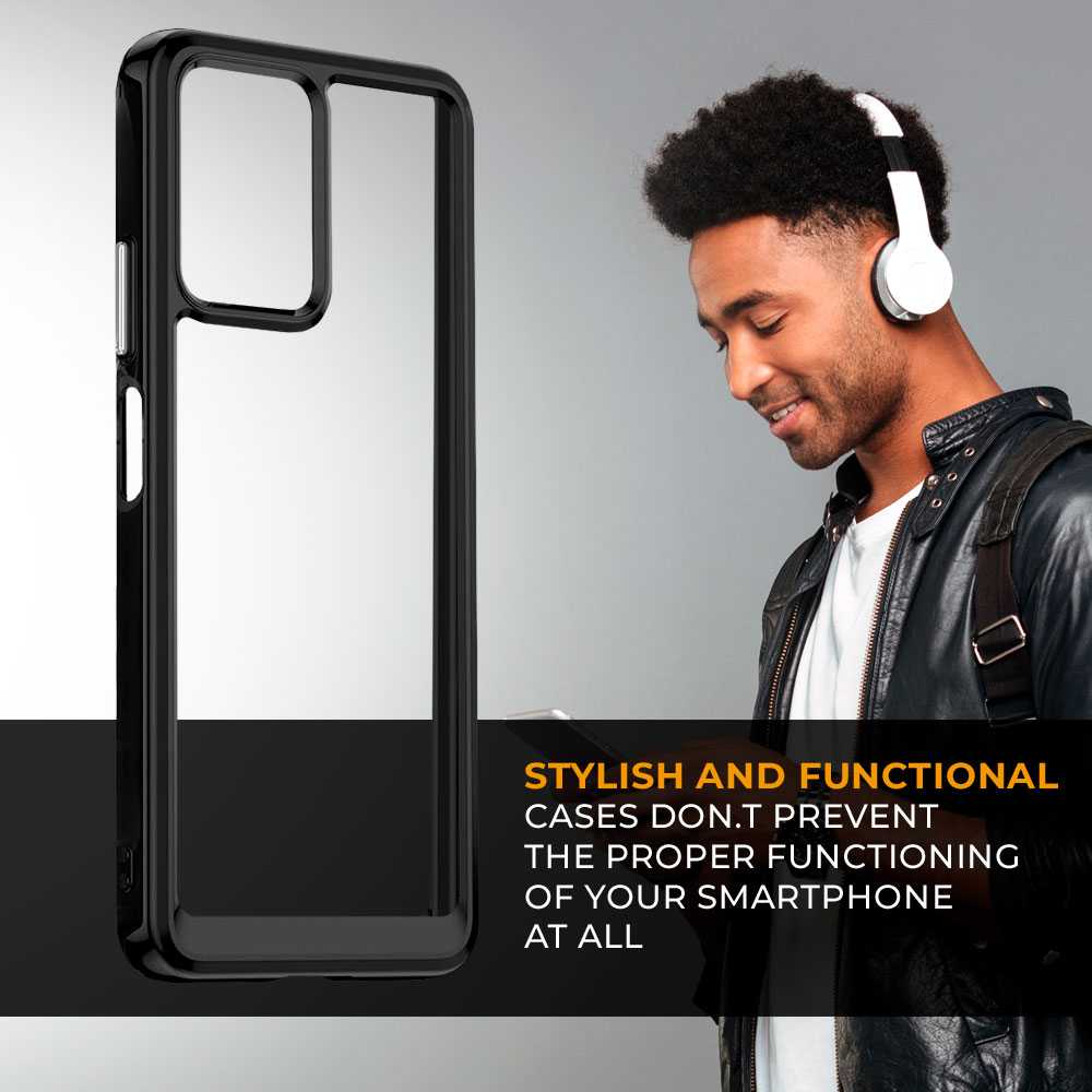 Funda de TPU para Redmi Note 12 Pro 5G, Funda transparente con borde negro, Proteccion en Camaras, Silicona Transparente