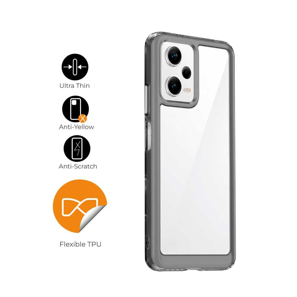 Funda de TPU para Redmi Note 12 Pro 5G, Funda transparente con borde gris claro, Proteccion en Camaras, Silicona Transparente