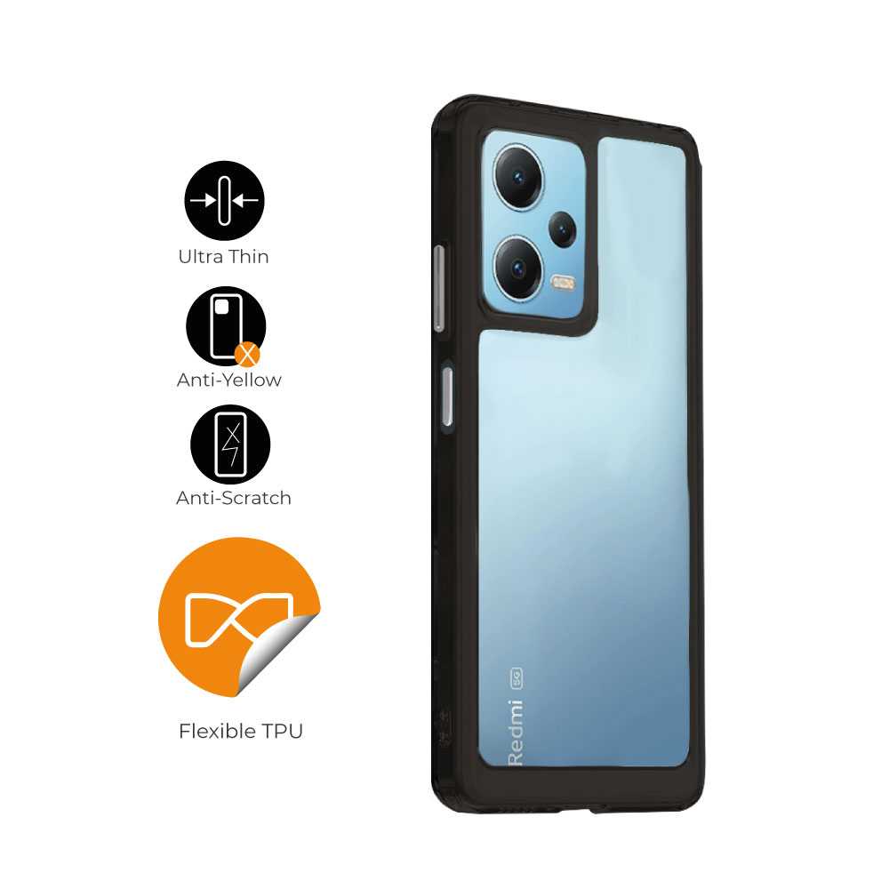 Funda de TPU para Redmi Note 12 Pro+, Funda transparente con borde Negro, Proteccion en Camaras, Silicona Transparente