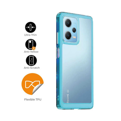 Funda de TPU para Redmi Note 12 Pro, Funda transparente con borde azul, Proteccion en Camaras, Silicona Transparente