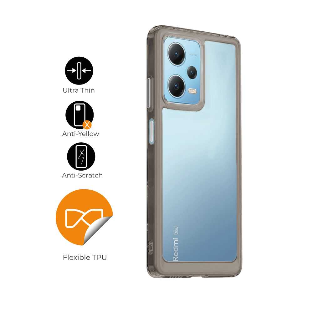 Funda de TPU para Redmi Note 12 Pro, Funda transparente con borde gris claro, Proteccion en Camaras, Silicona Transparente