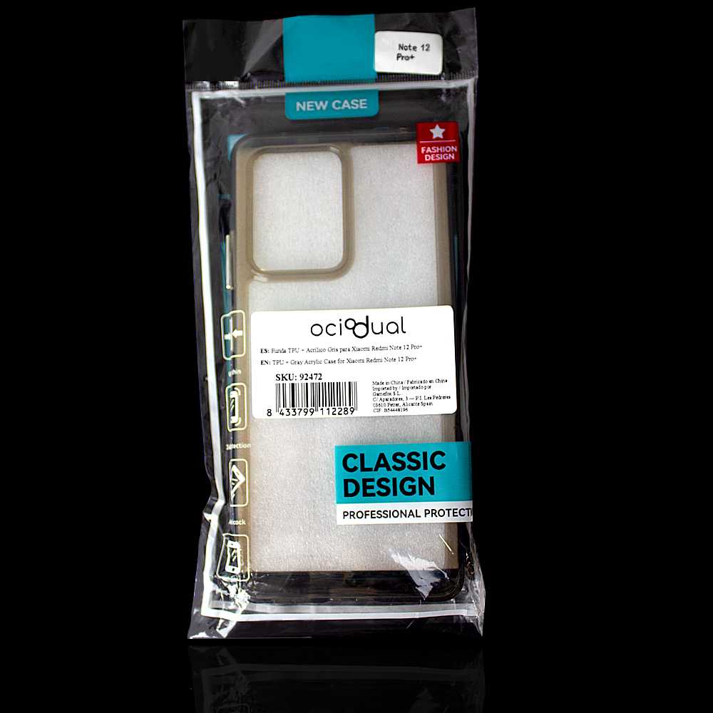 Funda de TPU para Redmi Note 12 Pro, Funda transparente con borde gris claro, Proteccion en Camaras, Silicona Transparente