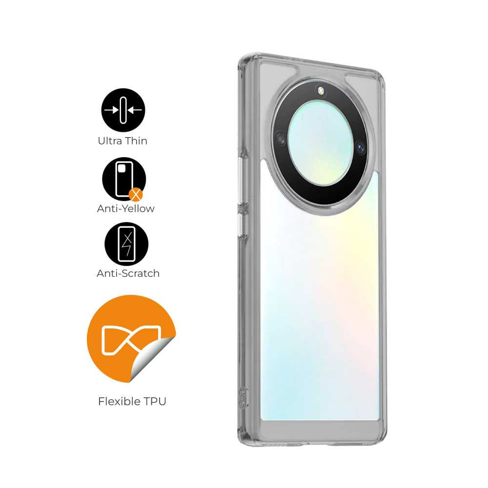 Funda de TPU para Honor Magic5 Lite, Funda transparente con borde gris claro, Proteccion en Camaras, Silicona Transparente