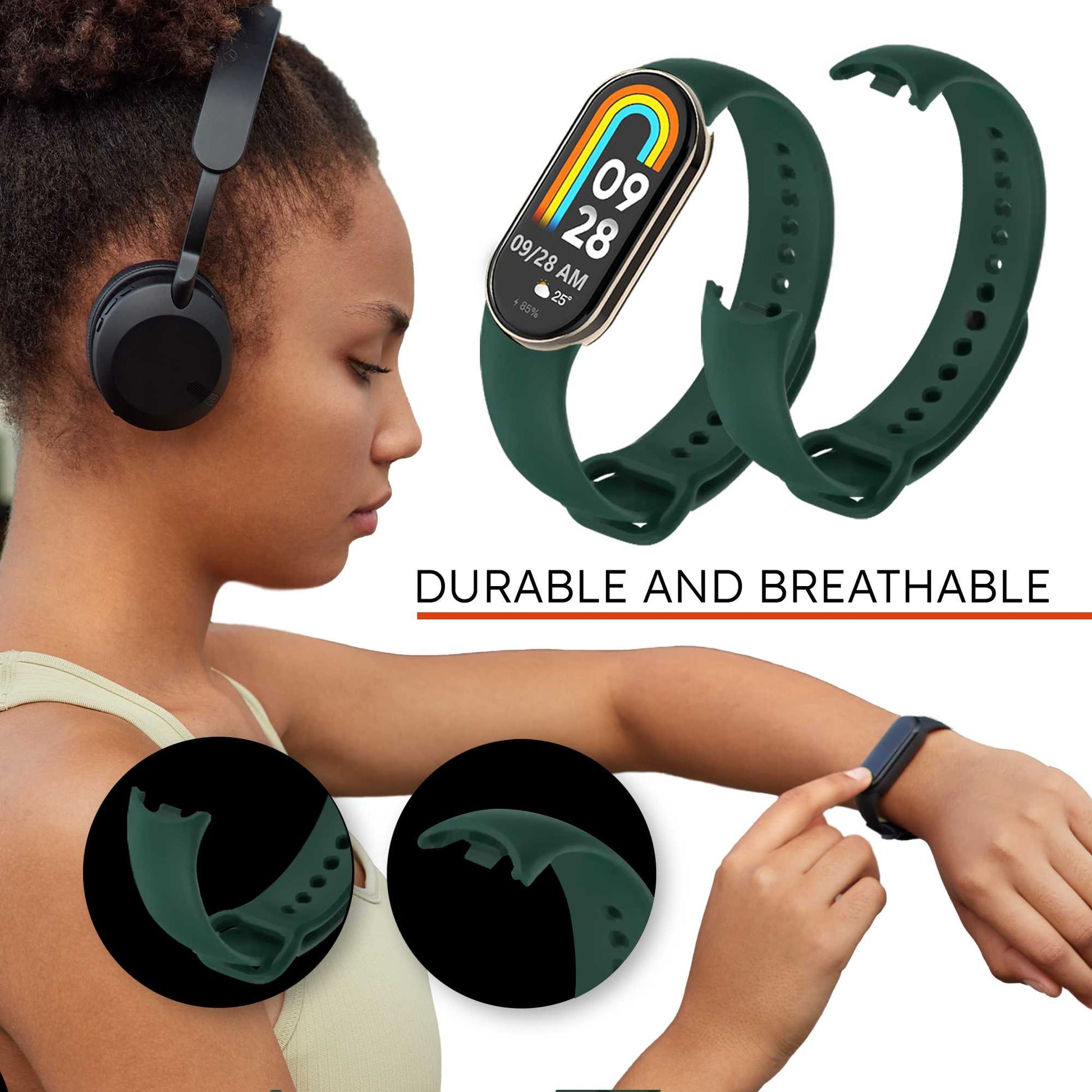 Correa de Recambio Compatible con Xiaomi Mi Band 9 y Mi Band 8, de color Verde Meditación, Repuesto de Silicona