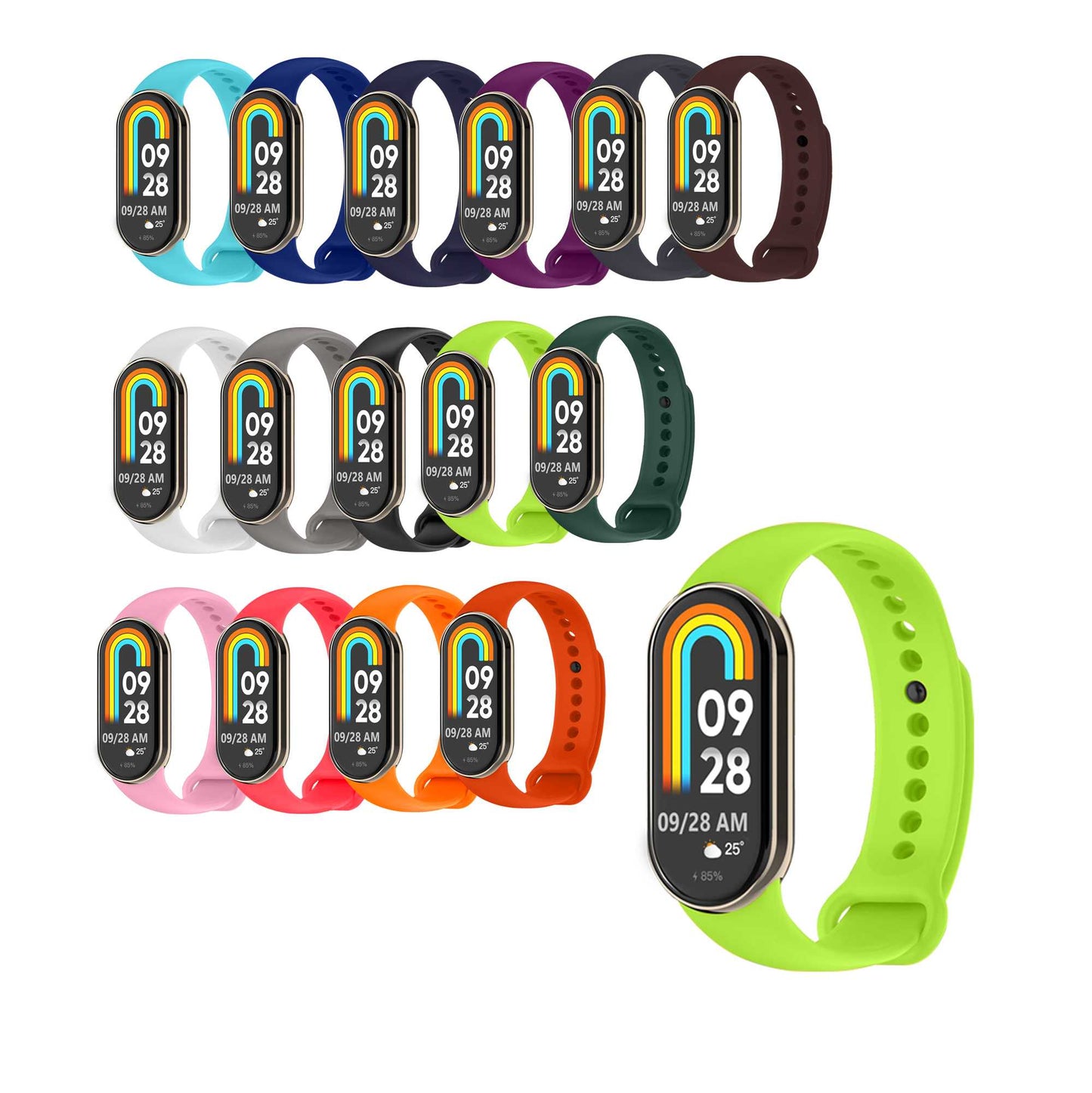 Correa de Recambio Compatible con Xiaomi Mi Band 9 y Mi Band 8, de color Verde Lima, Repuesto de Silicona
