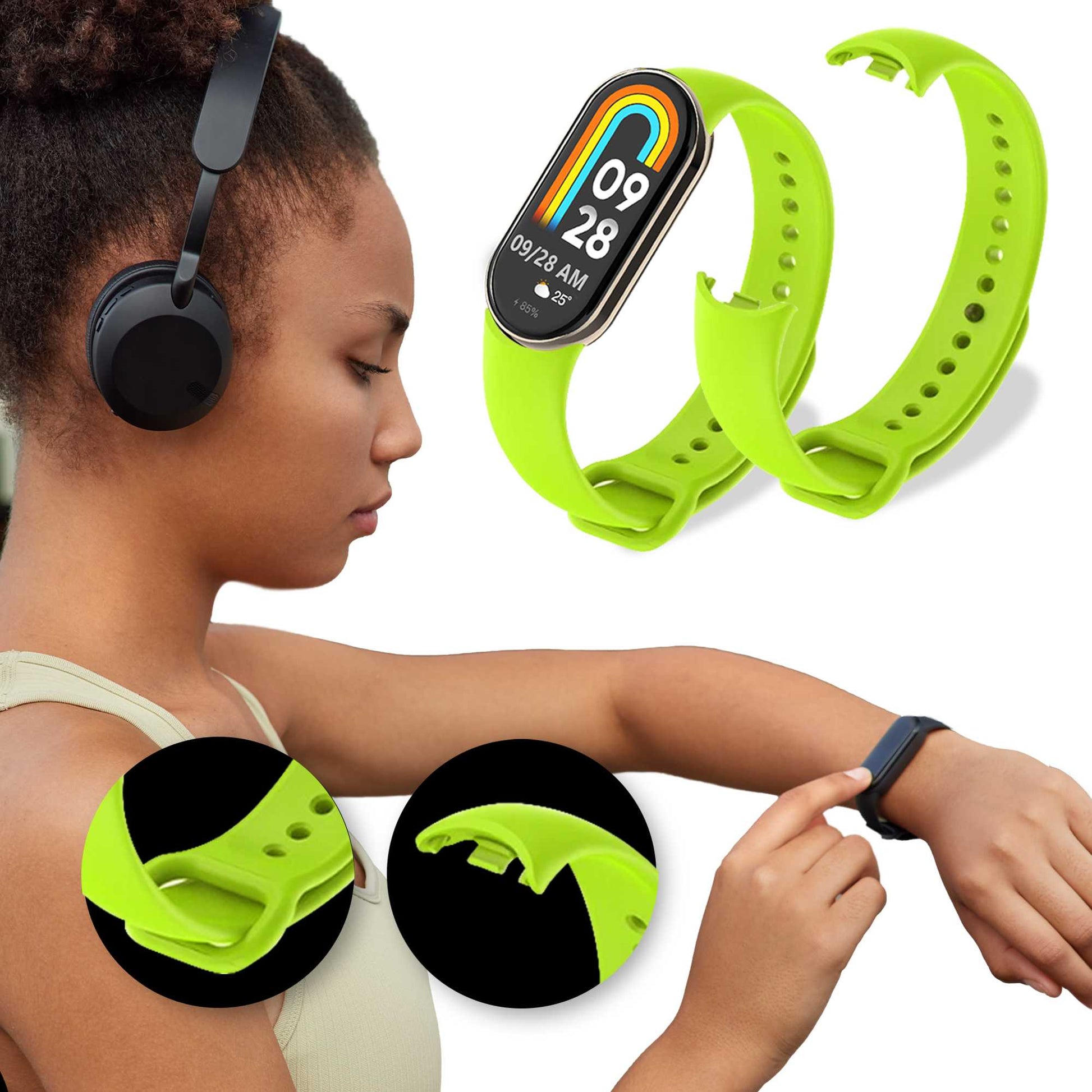 Correa de Recambio para Xiaomi Mi Band 8, de color Verde Lima, Pulsera de Repuesto de Silicona Suave Flexible Sport Goma