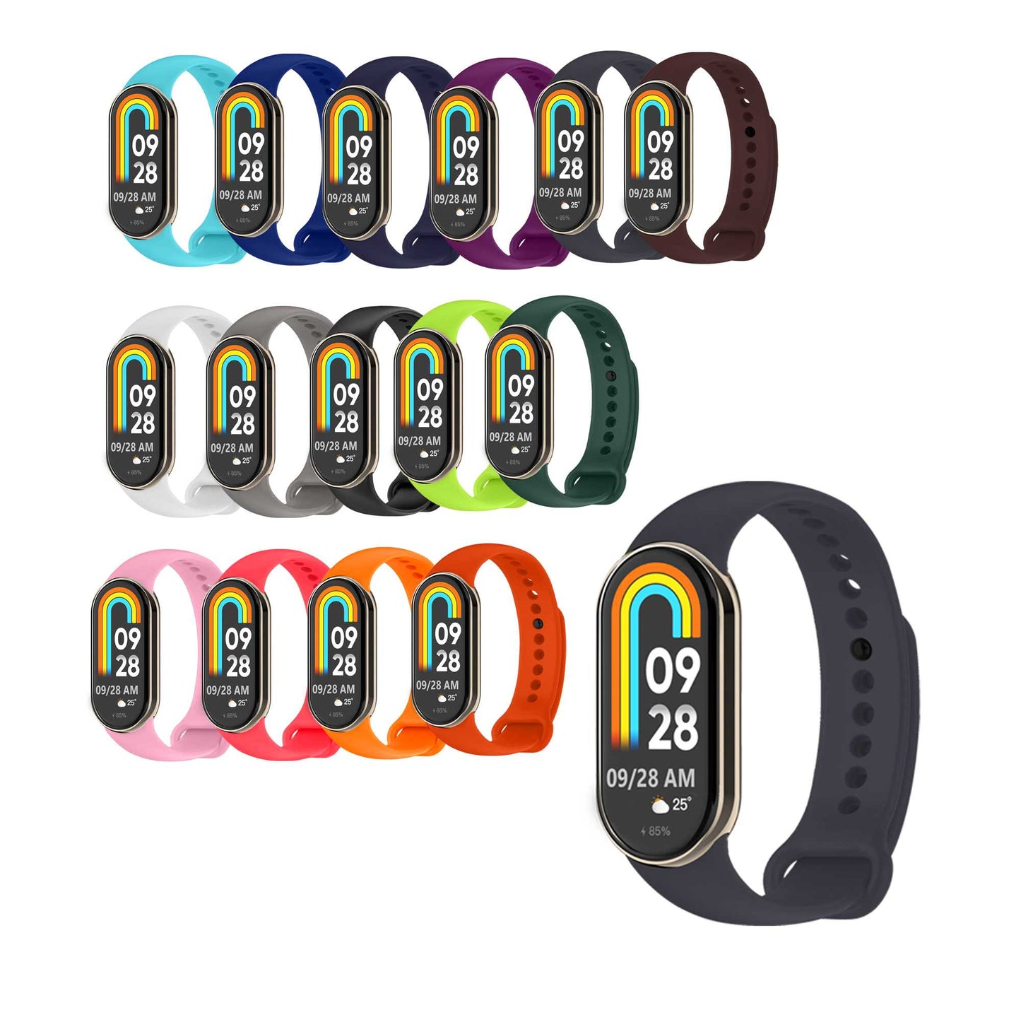 Correa de Recambio para Xiaomi Mi Band 8, de color Gris oscuro, Pulsera de Repuesto de Silicona Suave Flexible Sport Goma