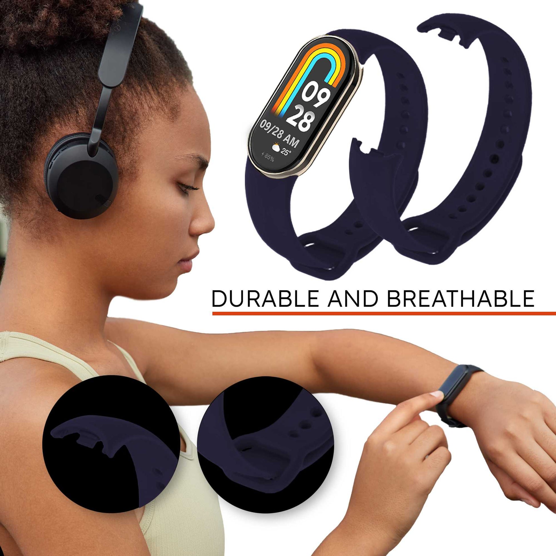 Correa de Recambio Compatible con Xiaomi Mi Band 9 y Mi Band 8, de color Azul Medianoche, Repuesto de Silicona