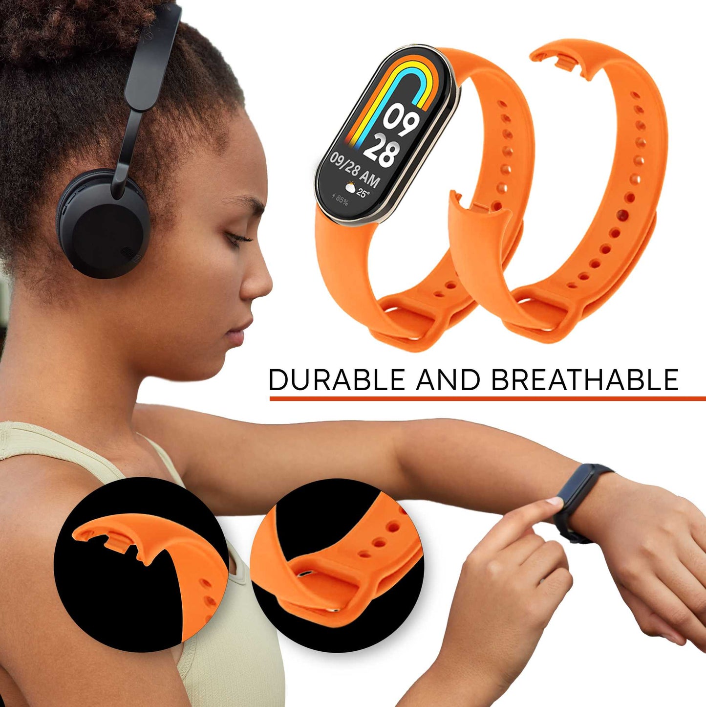 Correa de Recambio para Xiaomi Mi Band 8, de color Naranja, Pulsera de Repuesto de Silicona Suave Flexible Sport Goma