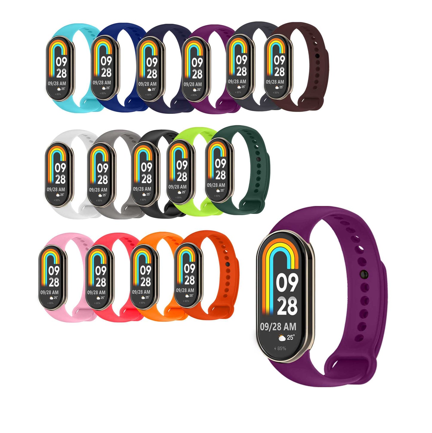 Correa de Recambio Compatible con Xiaomi Mi Band 9 y Mi Band 8, de color Purpura, Repuesto de Silicona