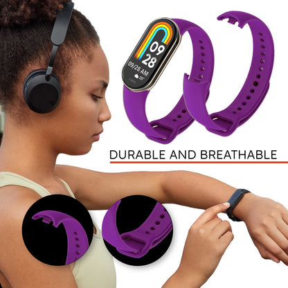 Correa de Recambio para Xiaomi Mi Band 8, de color Purpura, Pulsera de Repuesto de Silicona Suave Flexible Sport Goma