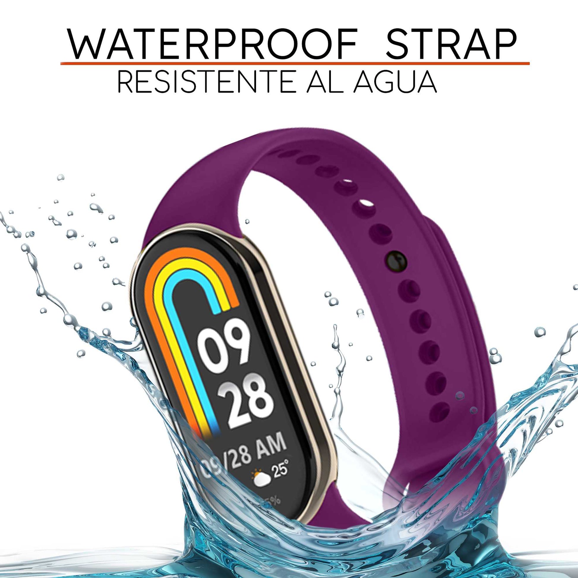 Correa de Recambio para Xiaomi Mi Band 8, de color Purpura, Pulsera de Repuesto de Silicona Suave Flexible Sport Goma