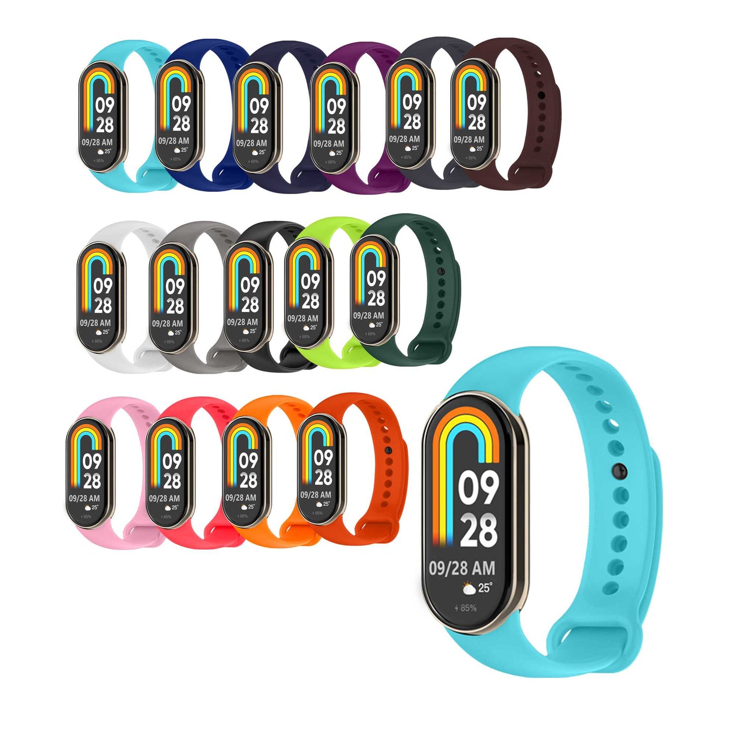 Correa de Recambio para Xiaomi Mi Band 8, de color Azul Celeste, Pulsera de Repuesto de Silicona Suave Flexible Sport Goma