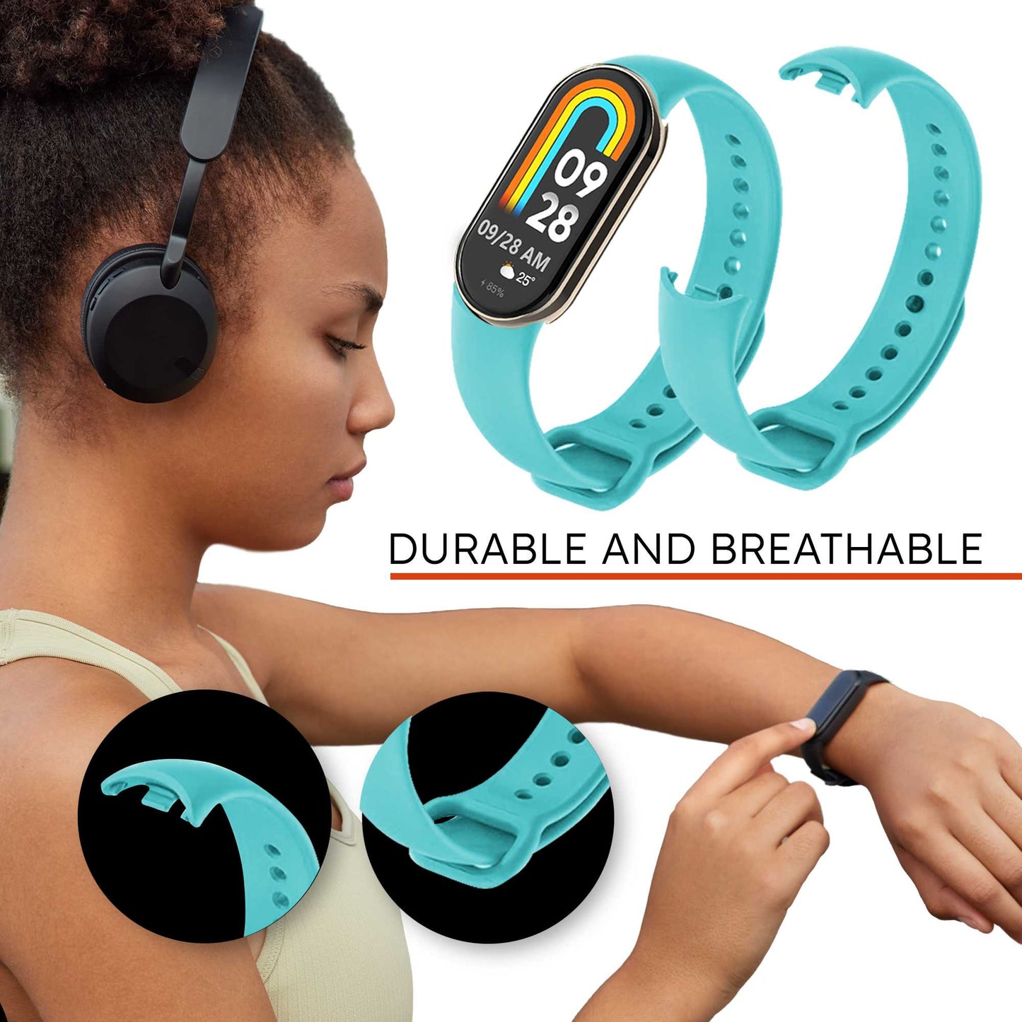 Correa de Recambio para Xiaomi Mi Band 8, de color Azul Celeste, Pulsera de Repuesto de Silicona Suave Flexible Sport Goma