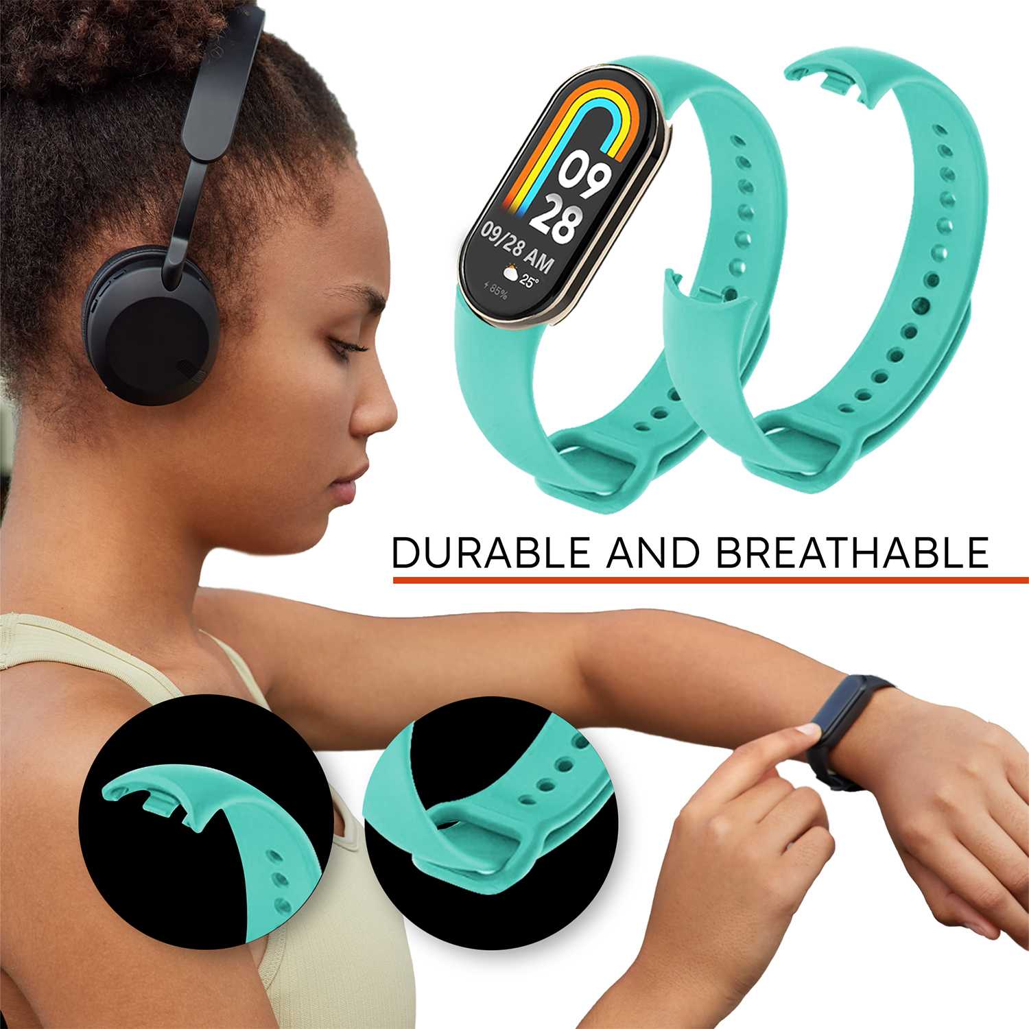 Correa de Recambio Compatible con Xiaomi Mi Band 9 y Mi Band 8, de color Azul Celeste, Repuesto de Silicona