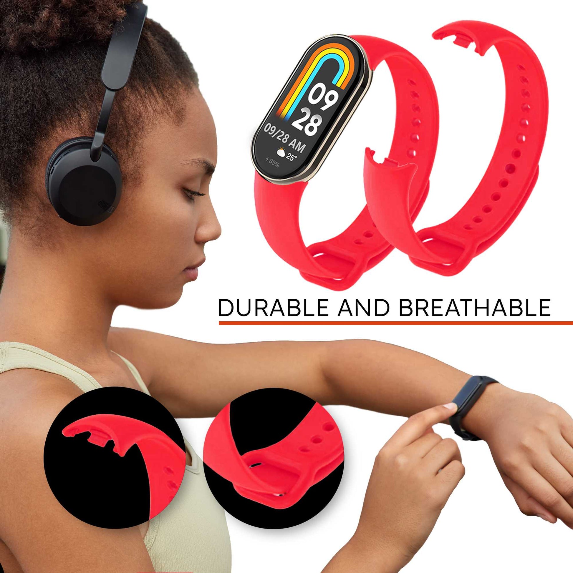 Correa de Recambio Compatible con Xiaomi Mi Band 9 y Mi Band 8, de color Rosa, Repuesto de Silicona