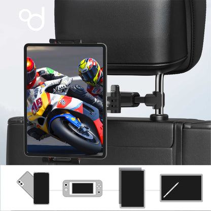 Soporte Tablet Coche, Soporte de Reposacabezas 360º, 4,4'-11', Abrazadera Extensible Compatible con iPads, Tablets, Libros Electrónicos