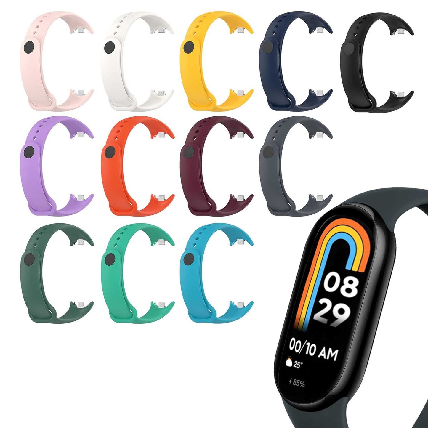 Correa de Recambio para Xiaomi Mi Band 8, de color Gris oscuro, Pulsera de Repuesto de Silicona, Enganche Métalico, Flexible