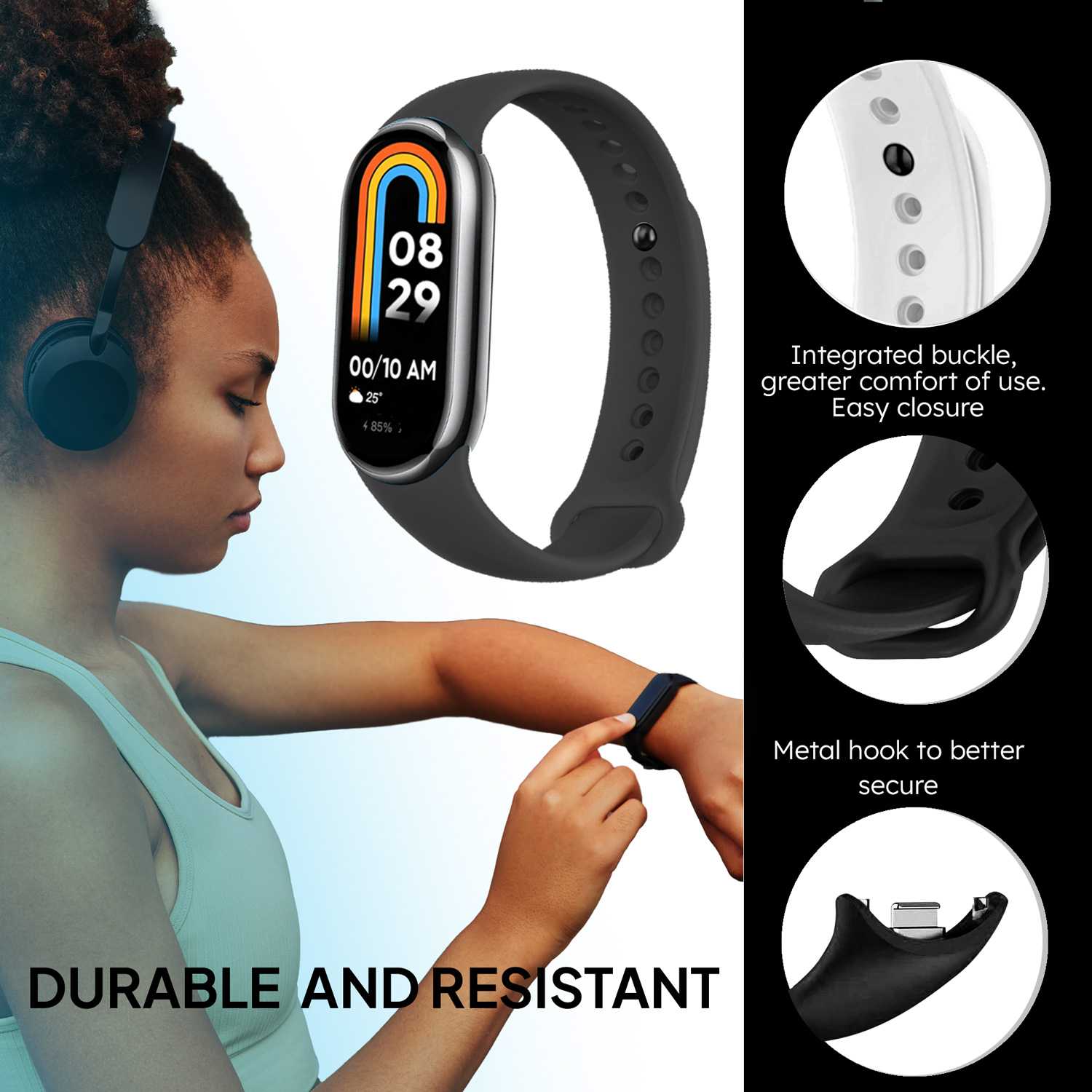 Correa de Recambio para Xiaomi Mi Band 8, de color Gris oscuro, Pulsera de Repuesto de Silicona, Enganche Métalico, Flexible