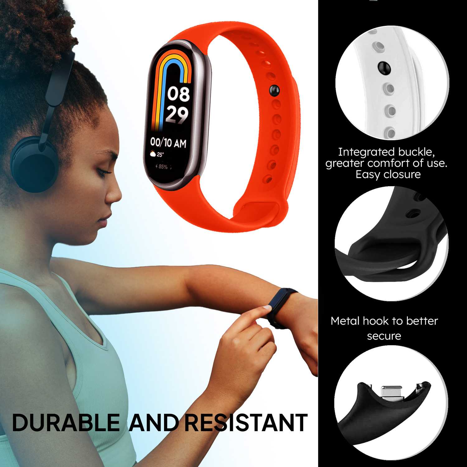 Correa de Recambio para Xiaomi Mi Band 8, de color Rojo, Pulsera de Repuesto de Silicona, Enganche Métalico, Flexible