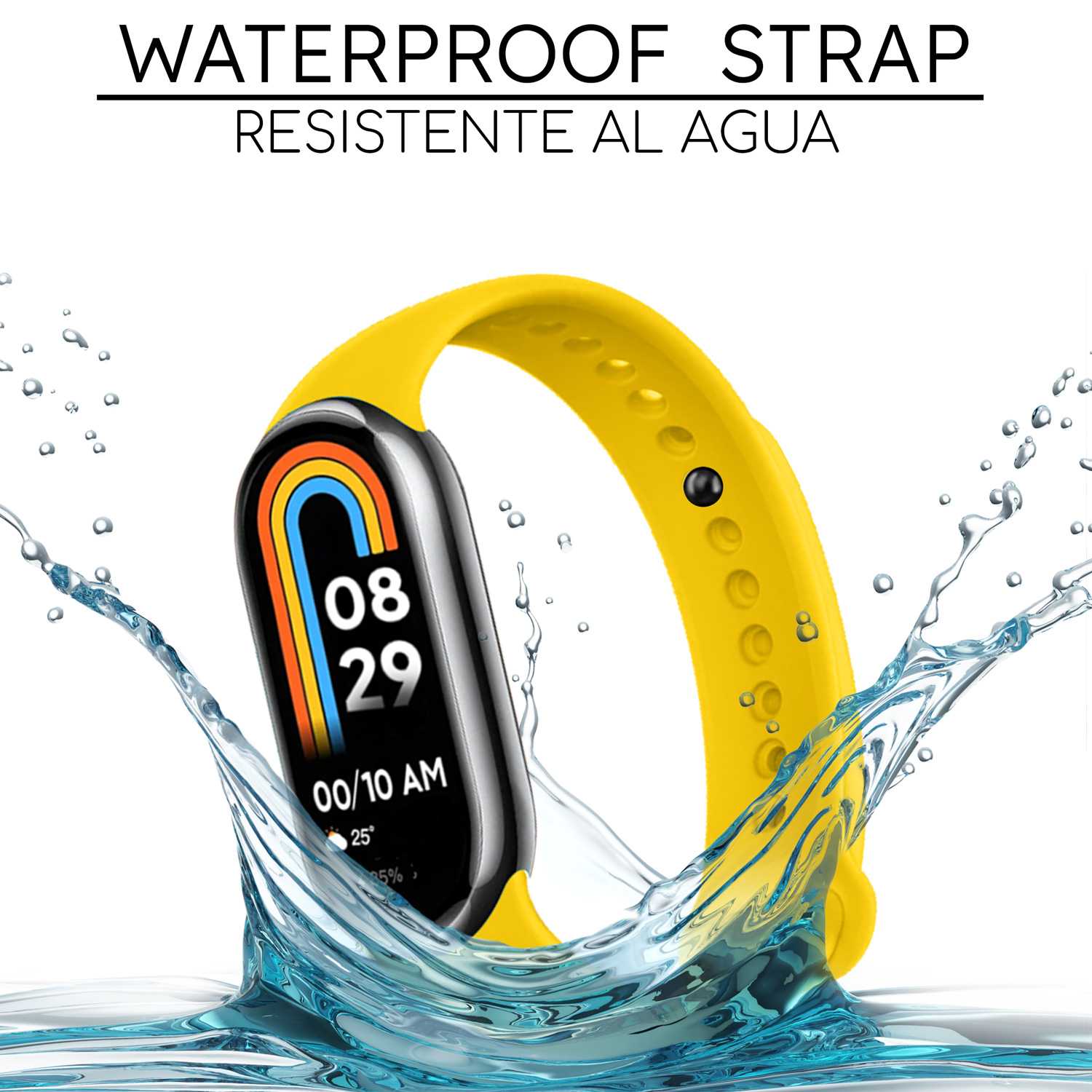 Correa de Recambio para Xiaomi Mi Band 8, de color Amarillo, Pulsera de Repuesto de Silicona, Enganche Métalico, Flexible