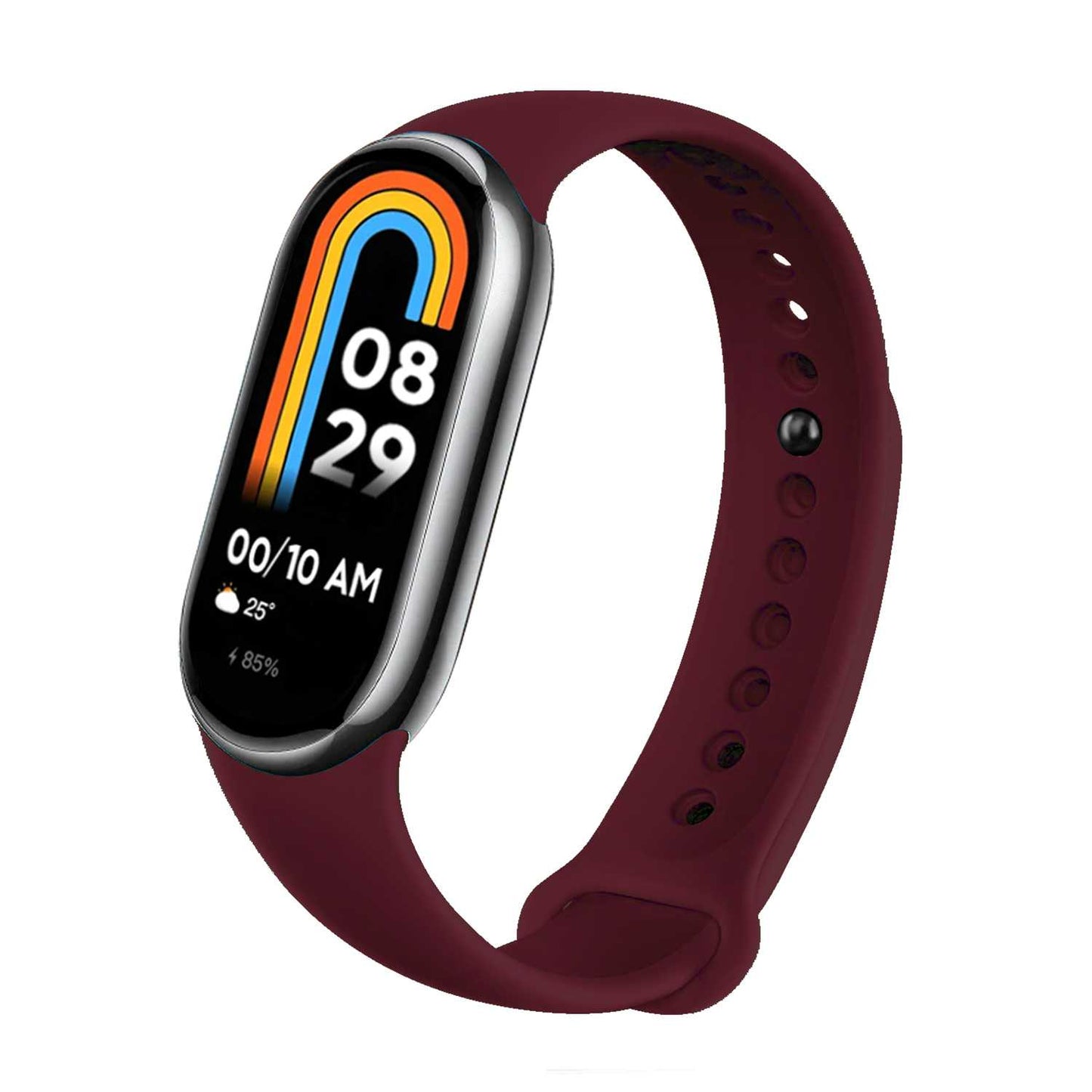 Correa de Recambio para Xiaomi Mi Band 8, de color Rojo Vino, Pulsera de Repuesto de Silicona, Enganche Métalico, Flexible