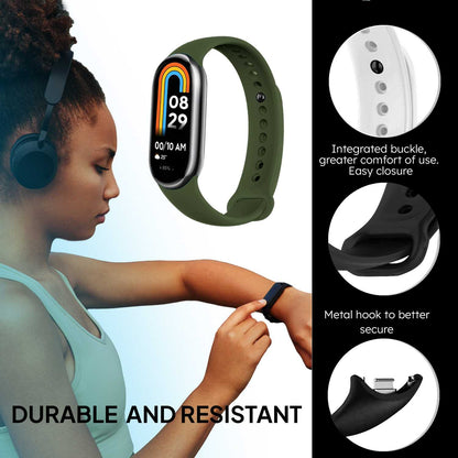 Correa de Recambio para Xiaomi Mi Band 8, de color Verde Militar, Pulsera de Repuesto de Silicona, Enganche Métalico, Flexible