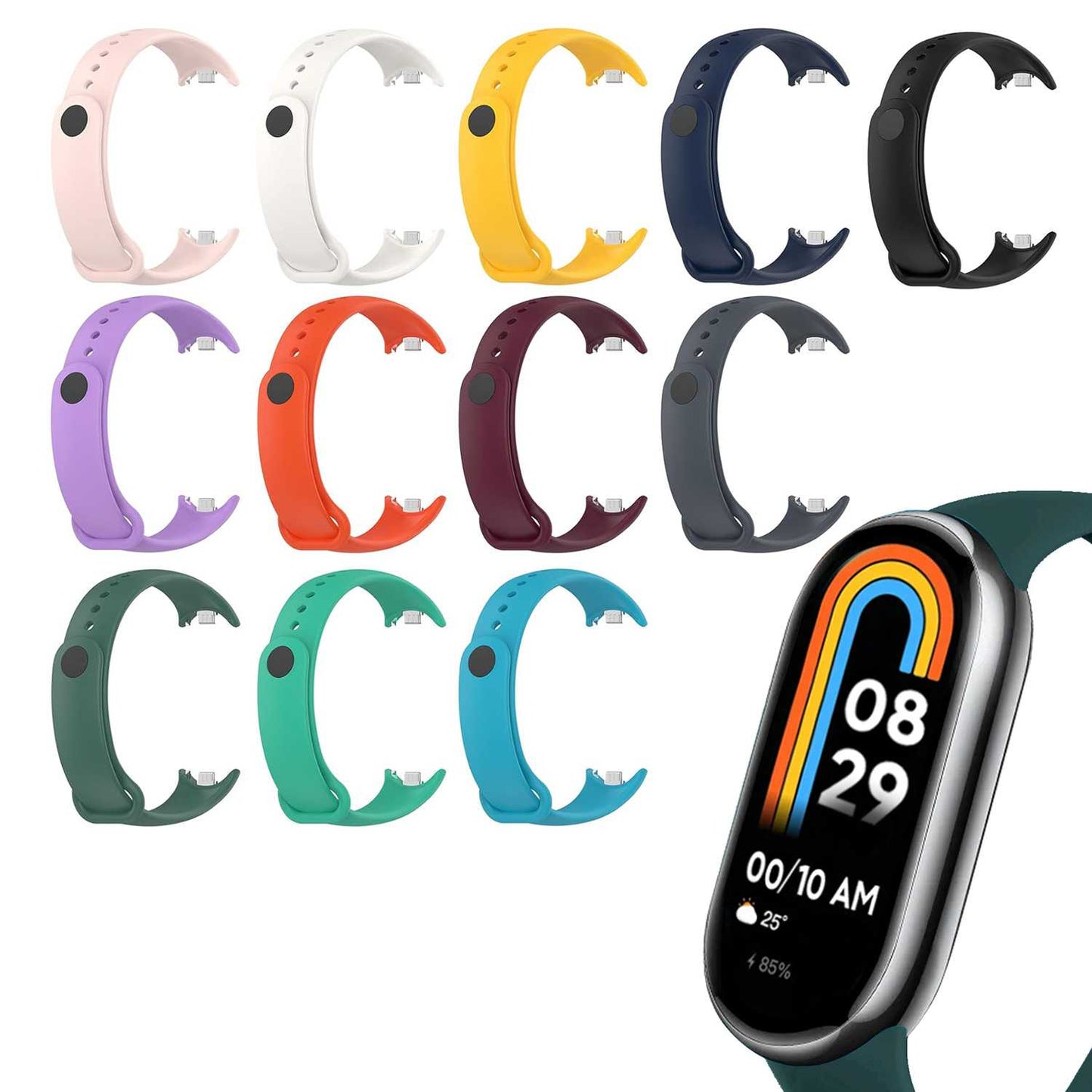 Correa de Recambio para Xiaomi Mi Band 8, de color Verde Oscuro, Pulsera de Repuesto de Silicona, Enganche Métalico, Flexible