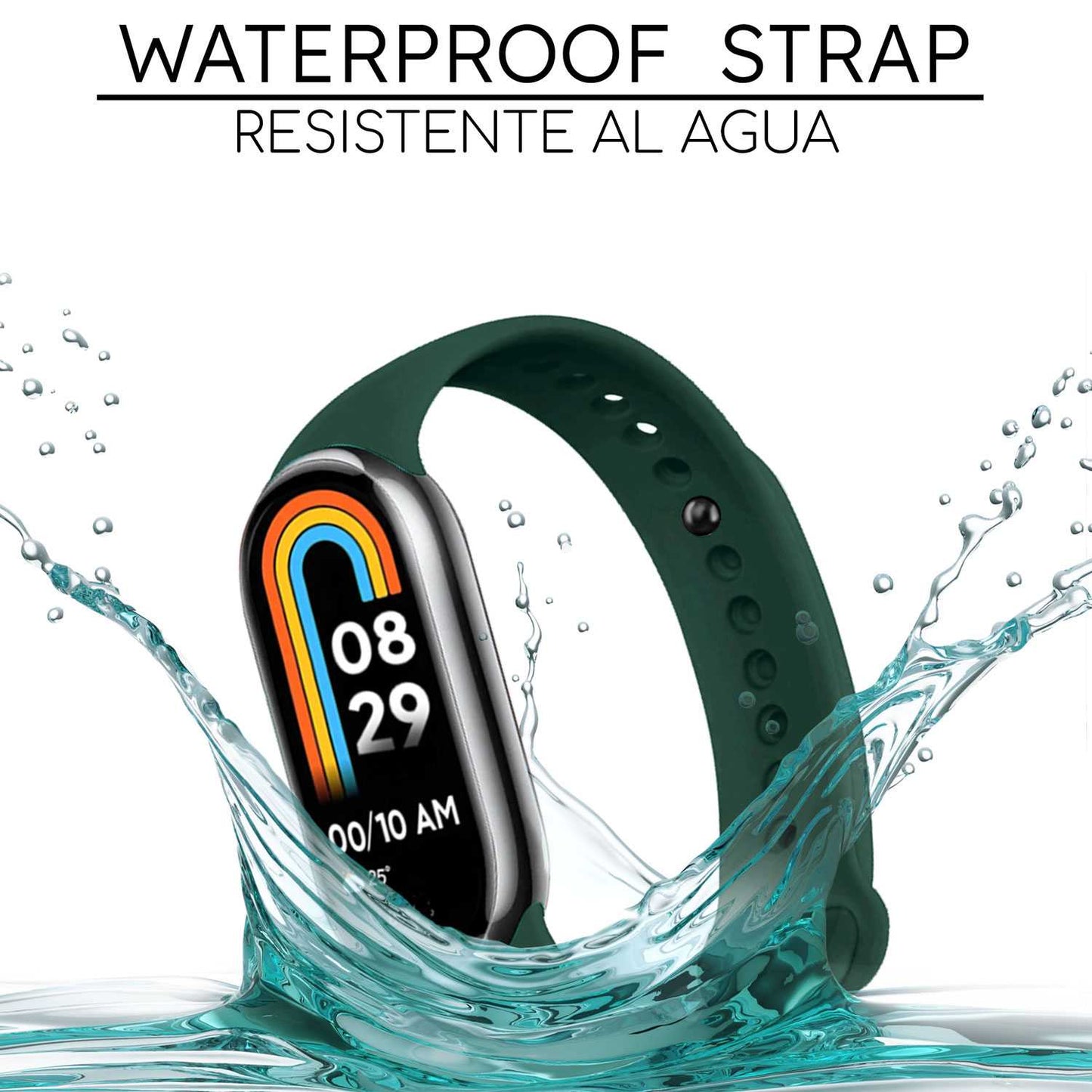 Correa de Recambio para Xiaomi Mi Band 9 y Mi Band 8, de color Verde Oscuro, Enganche Métalico, Flexible Sport