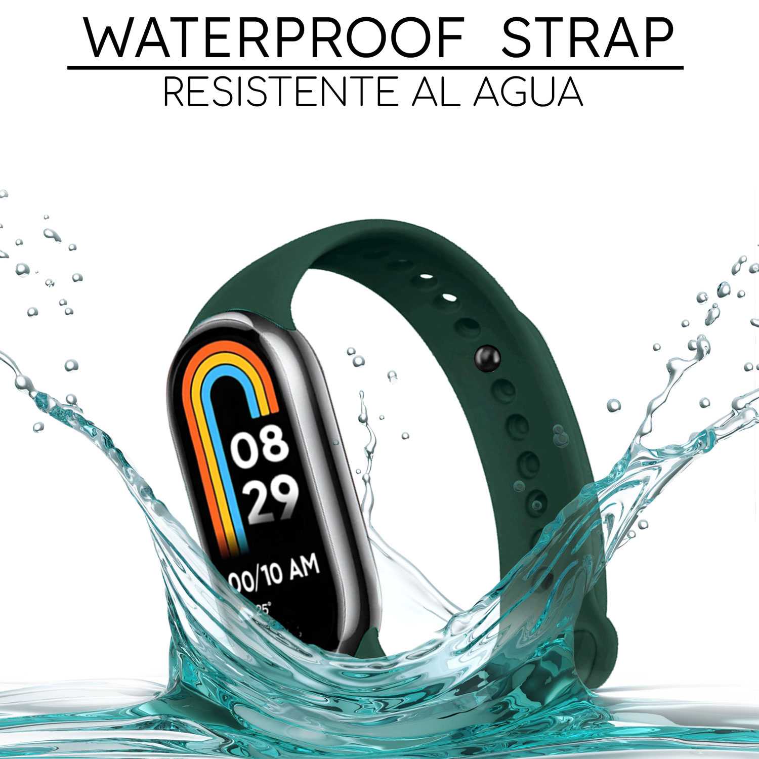 Correa de Recambio para Xiaomi Mi Band 9 y Mi Band 8, de color Verde Oscuro, Enganche Métalico, Flexible Sport