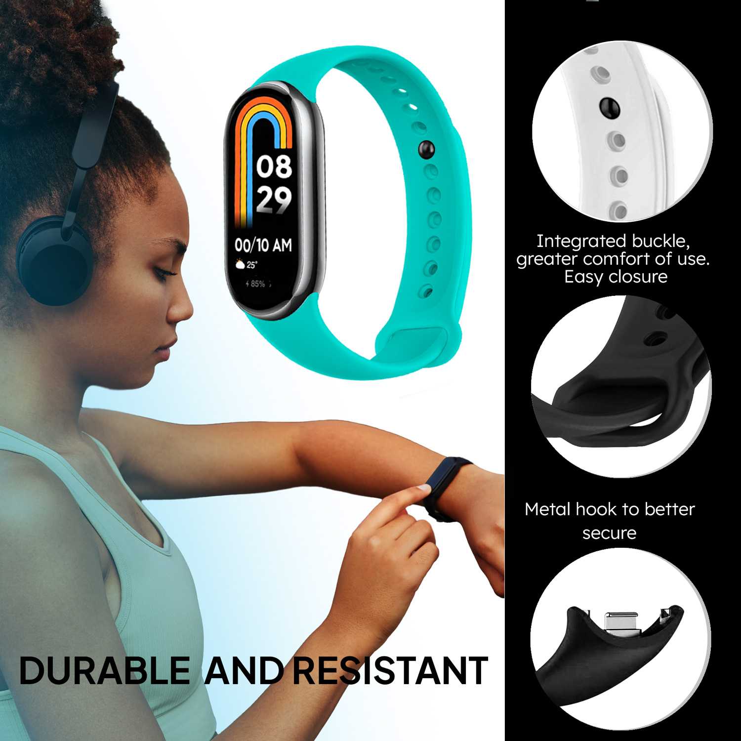 Correa de Recambio para Xiaomi Mi Band 9 y Mi Band 8, de color Turquesa, Enganche Métalico, Flexible Sport