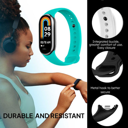 Correa de Recambio para Xiaomi Mi Band 8, de color turquesa, Pulsera de Repuesto de Silicona, Enganche Métalico, Flexible