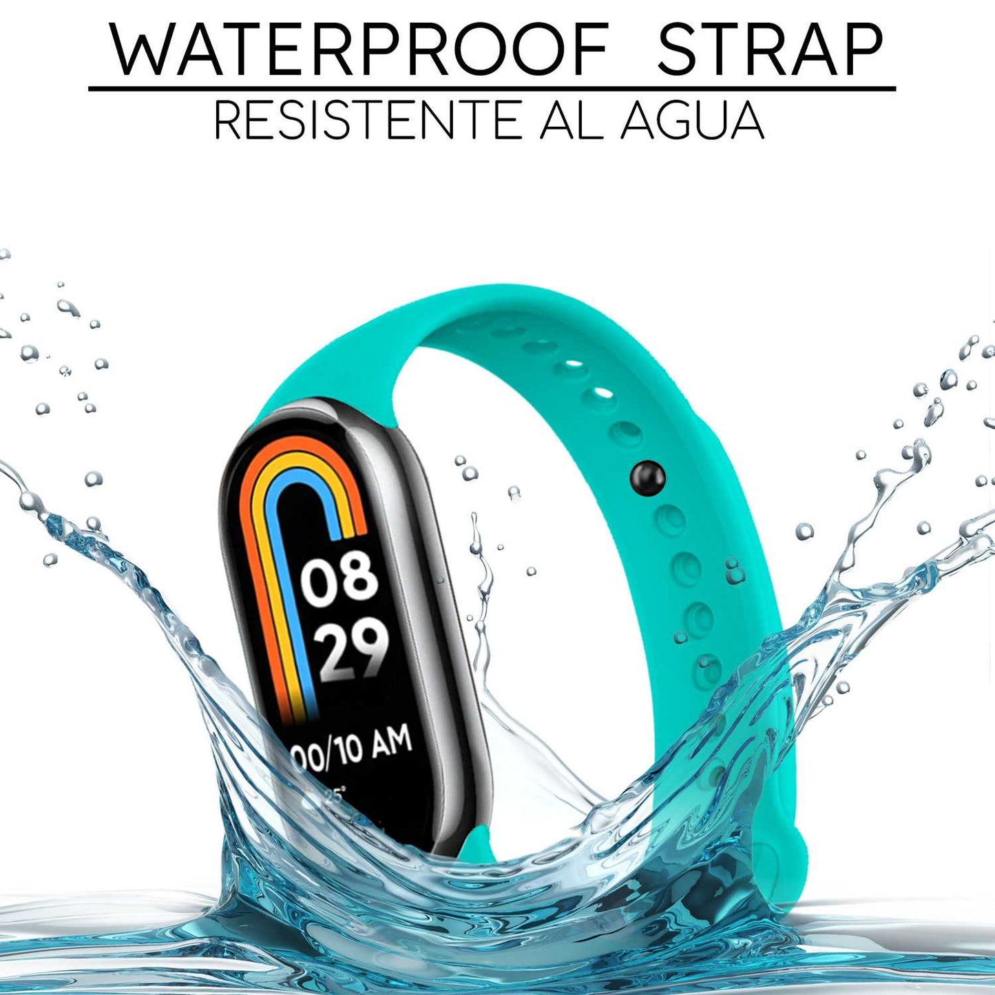 Correa de Recambio para Xiaomi Mi Band 8, de color turquesa, Pulsera de Repuesto de Silicona, Enganche Métalico, Flexible