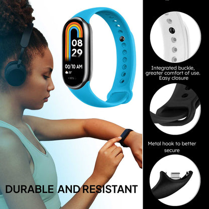 Correa de Recambio para Xiaomi Mi Band 8, de color Azul Celeste, Pulsera de Repuesto de Silicona, Enganche Métalico, Flexible