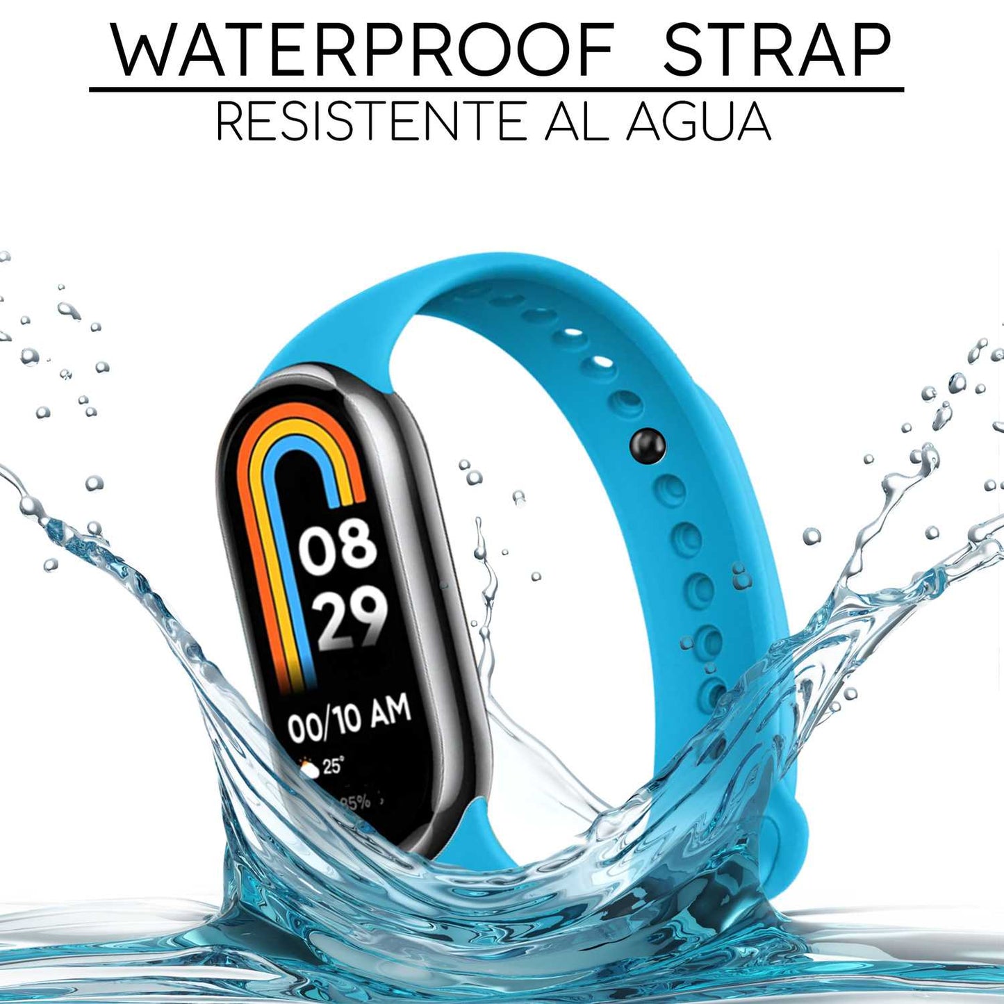 Correa de Recambio para Xiaomi Mi Band 8, de color Azul Celeste, Pulsera de Repuesto de Silicona, Enganche Métalico, Flexible