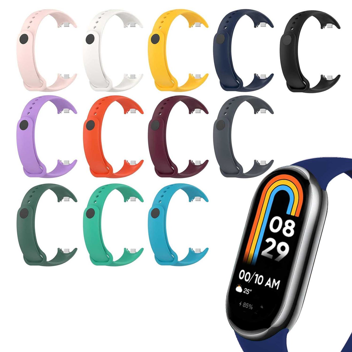 Correa de Recambio para Xiaomi Mi Band 8, de color Azul Oscuro, Pulsera de Repuesto de Silicona, Enganche Métalico, Flexible