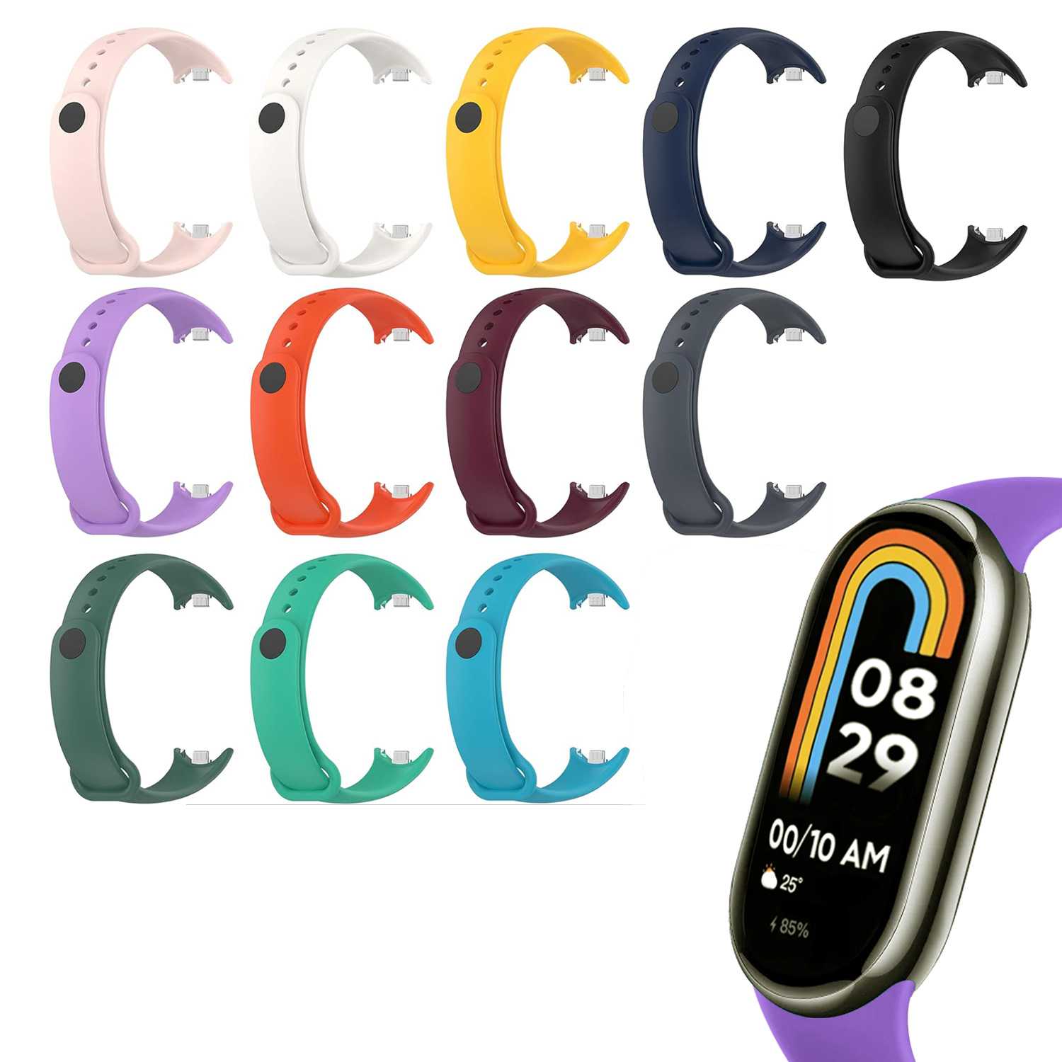Correa de Recambio para Xiaomi Mi Band 9 y Mi Band 8, de color Lavanda, Enganche Métalico, Flexible Sport