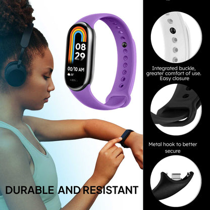 Correa de Recambio para Xiaomi Mi Band 8, de color Lavanda, Pulsera de Repuesto de Silicona, Enganche Métalico, Flexible