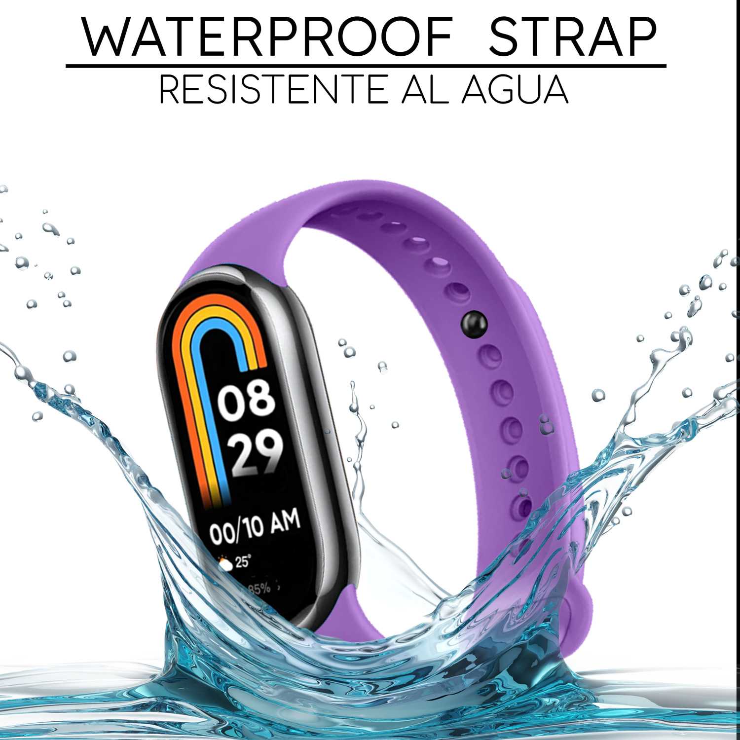 Correa de Recambio para Xiaomi Mi Band 9 y Mi Band 8, de color Lavanda, Enganche Métalico, Flexible Sport