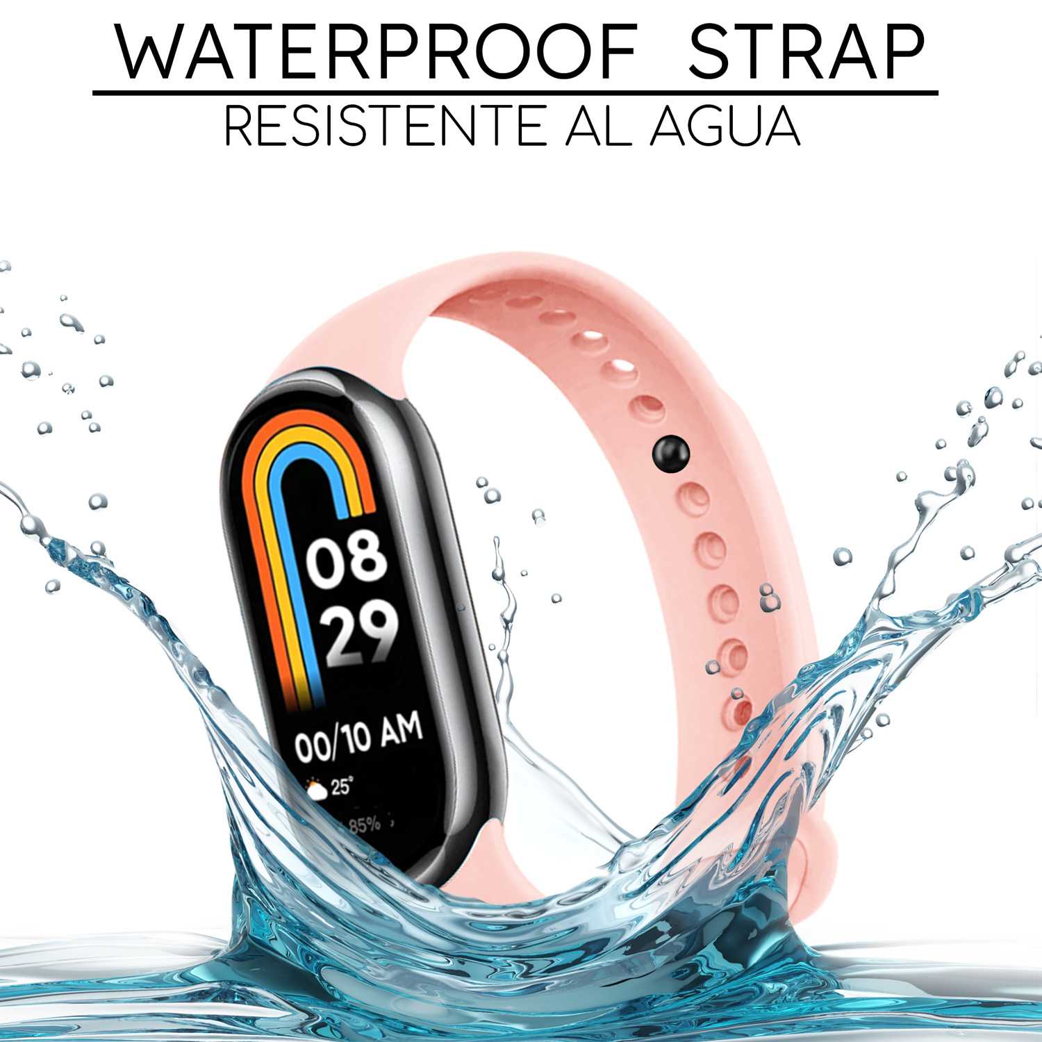 Correa de Recambio para Xiaomi Mi Band 9 y Mi Band 8, de color Rosa Palo, Enganche Métalico, Flexible Sport