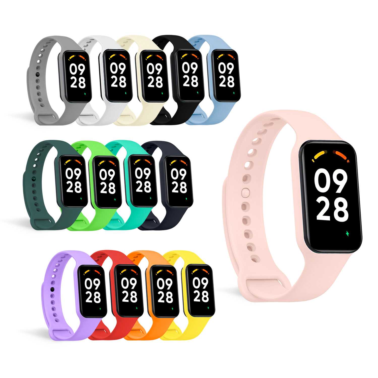 Correa de Recambio Compatible con Xiaomi Smart Band 8 Active/Redmi Smart Band 2, de color Rosa Claro, Pulsera de Repuesto de Silicona Suave Flexible Sport Goma