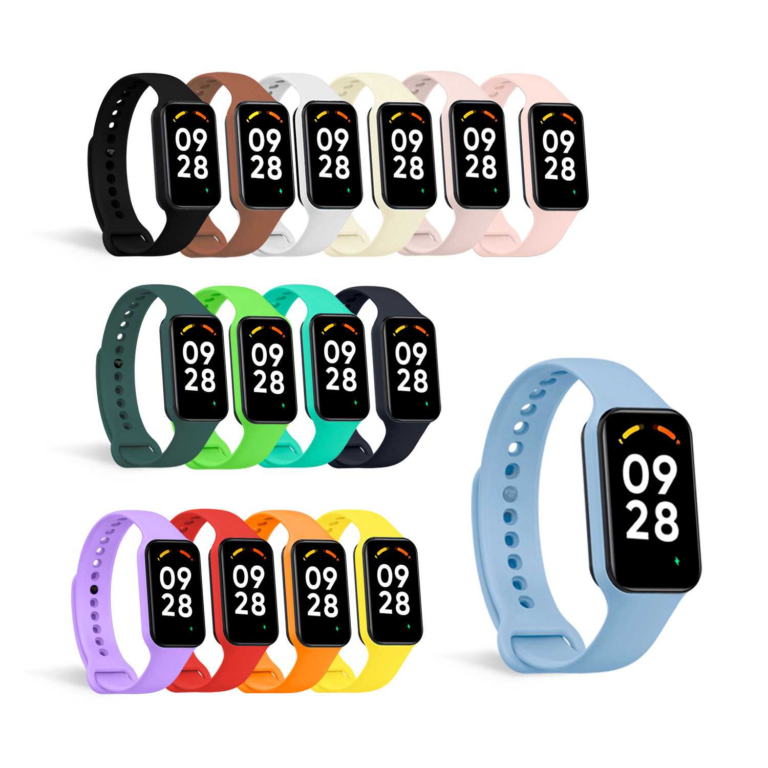 Correa de Recambio Compatible con Xiaomi Smart Band 8 Active/Redmi Smart Band 2, de color Azul Celeste, Pulsera de Repuesto de Silicona Suave Flexible Sport Goma