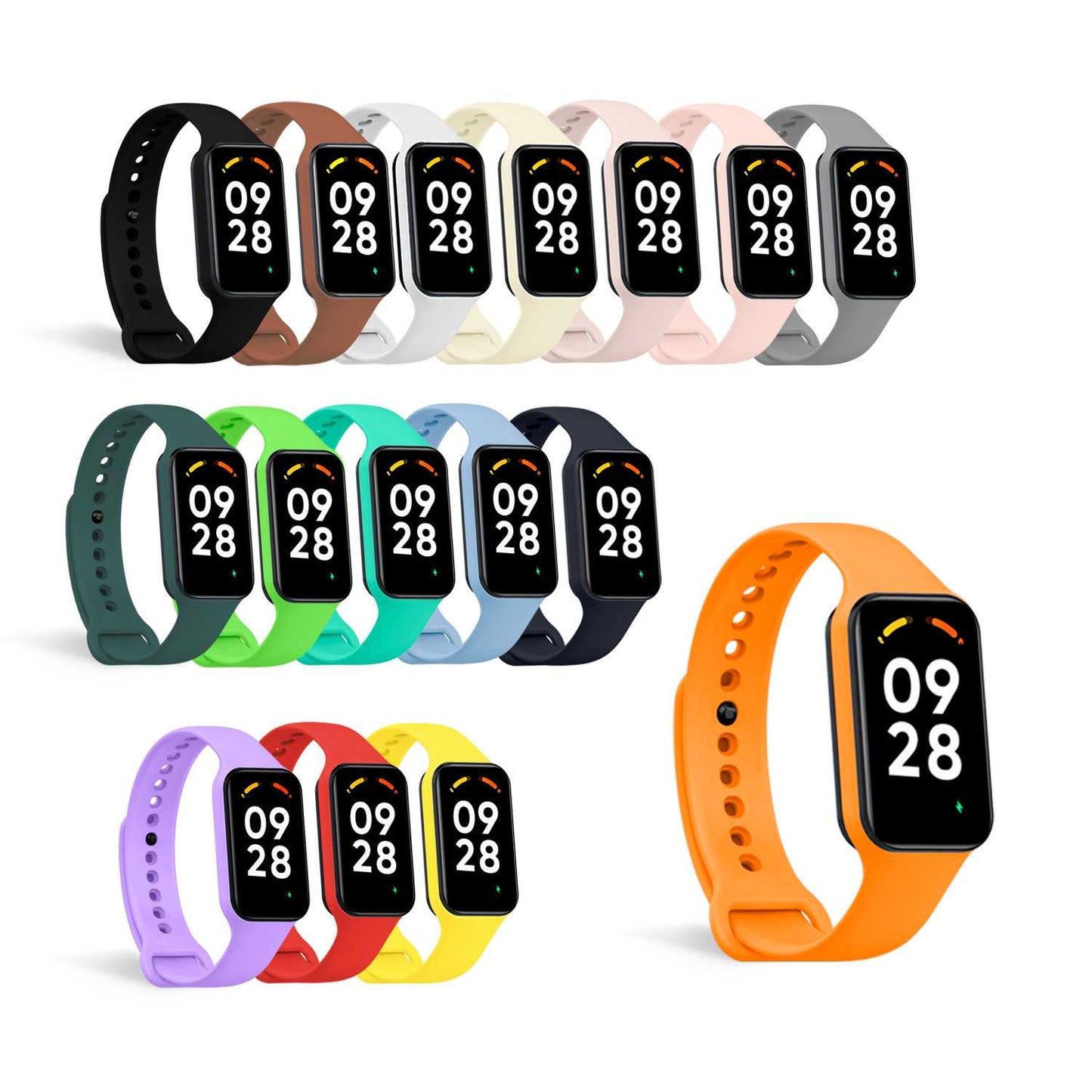 Correa de Recambio Compatible con Xiaomi Smart Band 8 Active/Redmi Smart Band 2, de color Naranja, Pulsera de Repuesto de Silicona Suave Flexible Sport Goma