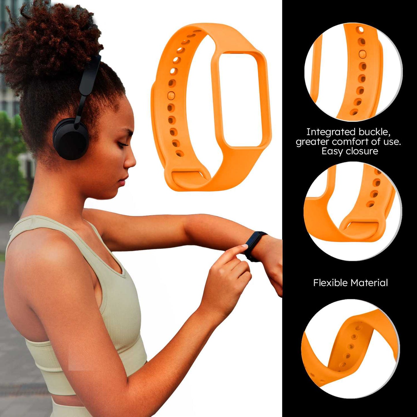 Correa de Recambio Compatible con Xiaomi Smart Band 8 Active/Redmi Smart Band 2, de color Naranja, Pulsera de Repuesto de Silicona Suave Flexible Sport Goma