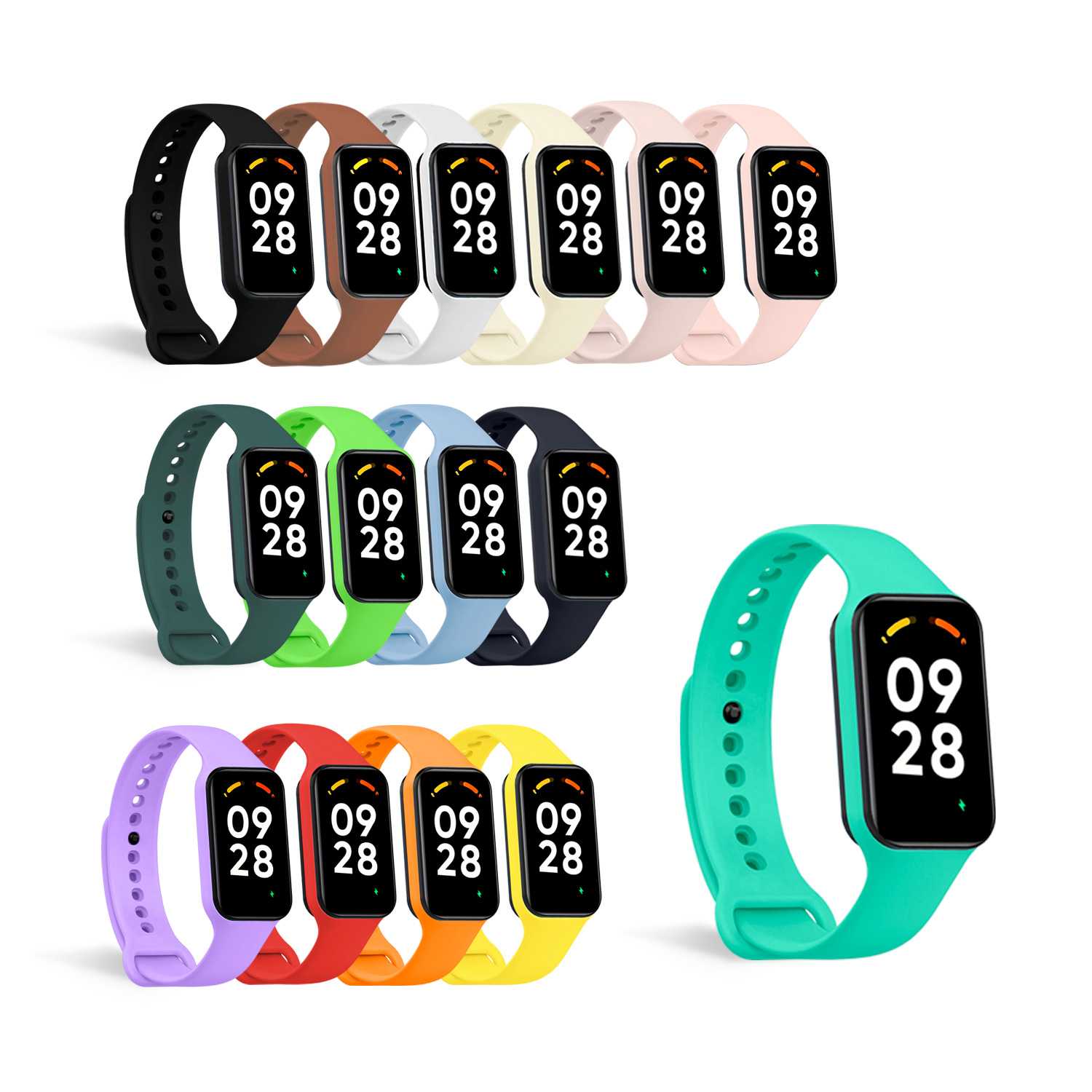 Correa de Recambio Compatible con Xiaomi Smart Band 8 Active/Redmi Smart Band 2, de color Turquesa, Pulsera de Repuesto de Silicona Suave Flexible Sport Goma